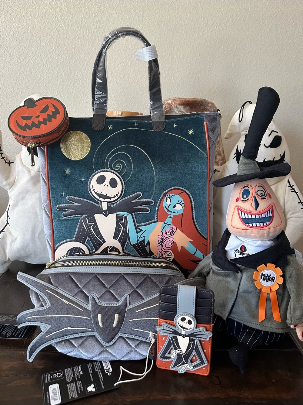 Loungefly Disney Nightmare Before Christmas Jack & Sally Tote, Bat Bag & Wallet